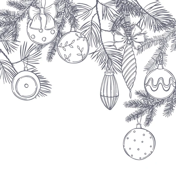 Рука Намалювала Різдвяні Кульки Хвойних Гілках Векторна Ілюстрація Ескізу — стоковий вектор