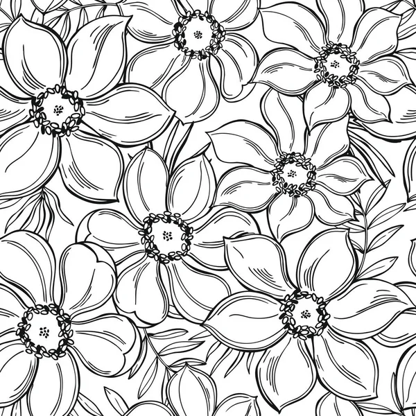 Fondo Floral Patrón Vector Sin Costuras Con Flores Dibujadas Mano — Vector de stock