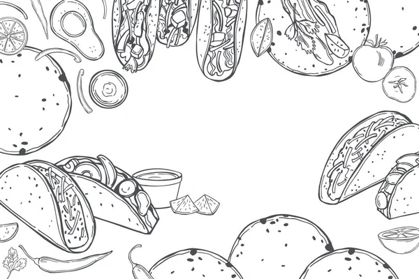 手绘玉米卷传统的墨西哥快餐 病媒背景 — 图库矢量图片