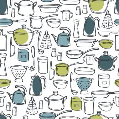 El yapımı mutfak eşyaları. Vektörsüz desen