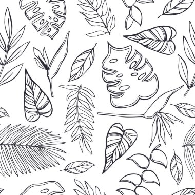 Elle çizilmiş tropik bitkiler. Vektörsüz desen.