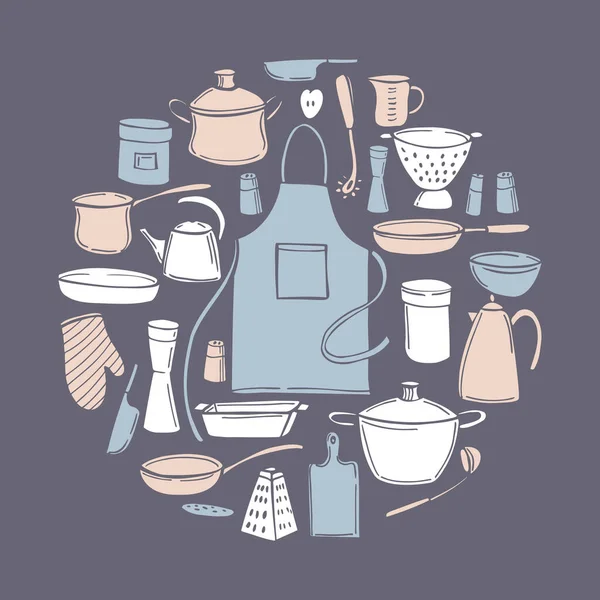 Menaje Cocina Dibujado Mano Dibujo Vectorial Ilustración — Archivo Imágenes Vectoriales