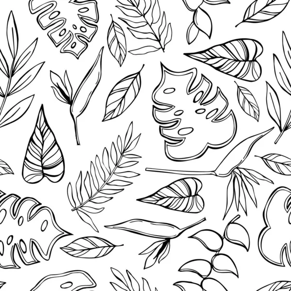 Plantes Tropicales Dessinées Main Modèle Sans Couture Vectoriel — Image vectorielle