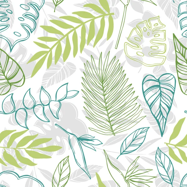 Hand Drawn Tropical Plants Vector Seamless Pattern — Stock Vector