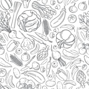 Elle çizilmiş sebzelerle kusursuz bir desen. 