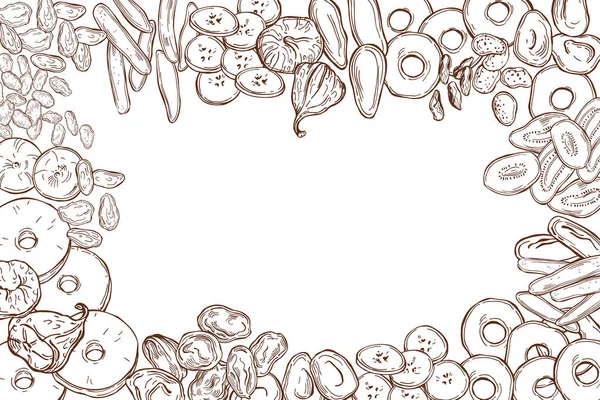 Elle çizilmiş kuru meyveler. Vektör arkaplanı.