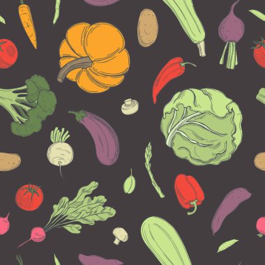 Elle çizilmiş sebzelerle kusursuz bir desen. 