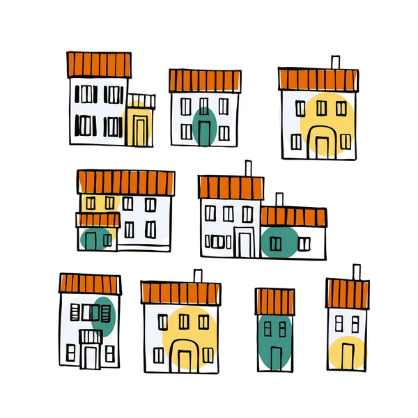 Handgezeichnete Häuser Vektorskizze Als Illustration — Stockvektor