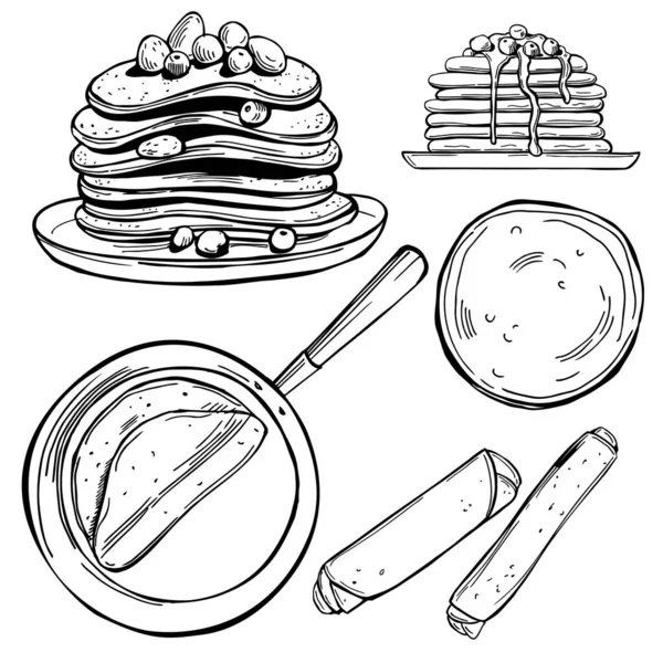 Hand Drawn Pancakes Vector Sketch Illustration — Stock Vector