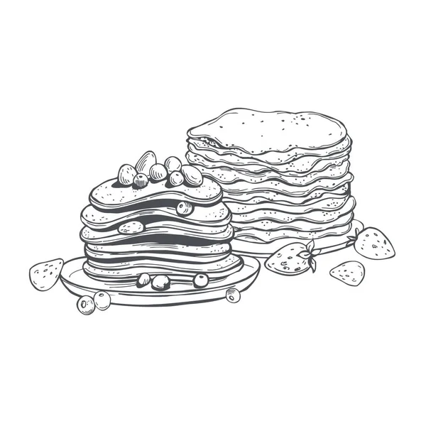 Handgezeichnete Pfannkuchen Auf Weißem Hintergrund Vektorskizze Als Illustration — Stockvektor