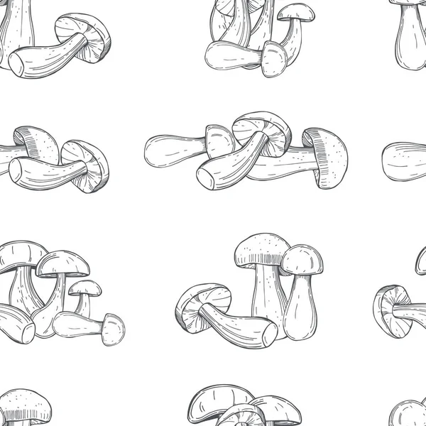 Met Hand Getekende Porcini Champignons Vector Naadloos Patroon — Stockvector