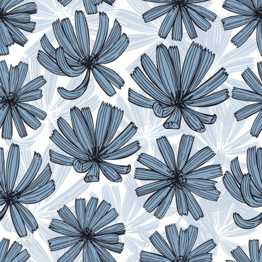 Floral background. Seamless vector pattern with hand drawn blue flowers.