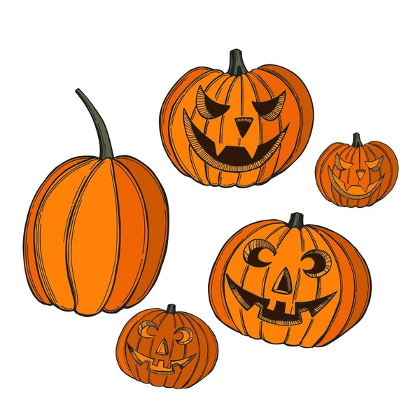Hand Drawn Halloween Pumpkins Vector Sketch Illustration — Stockvector