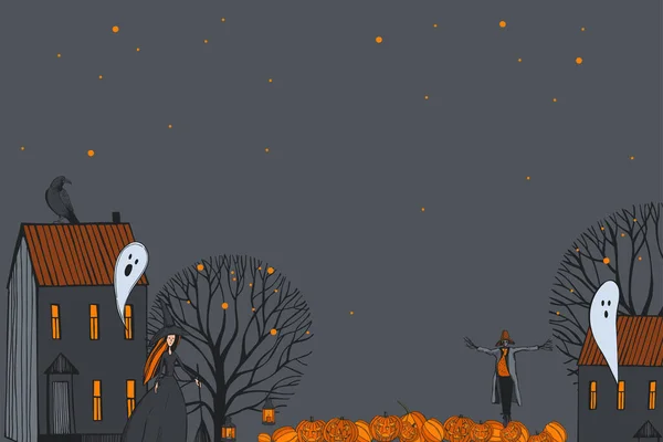Hand Drawn Halloween Vector Background Sketch Illustration — Stock Vector