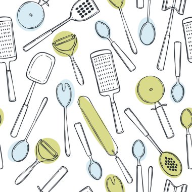 El yapımı mutfak aletleri. Vektörsüz desen