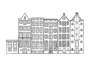 Amsterdam 'ın el yapımı evleri. Vektör çizimi çizimi.
