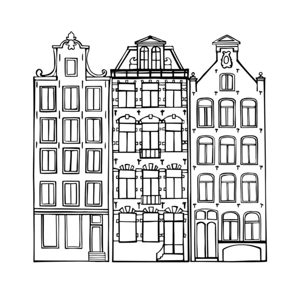 Case Disegnate Mano Amsterdam Illustrazione Schizzo Vettoriale — Vettoriale Stock