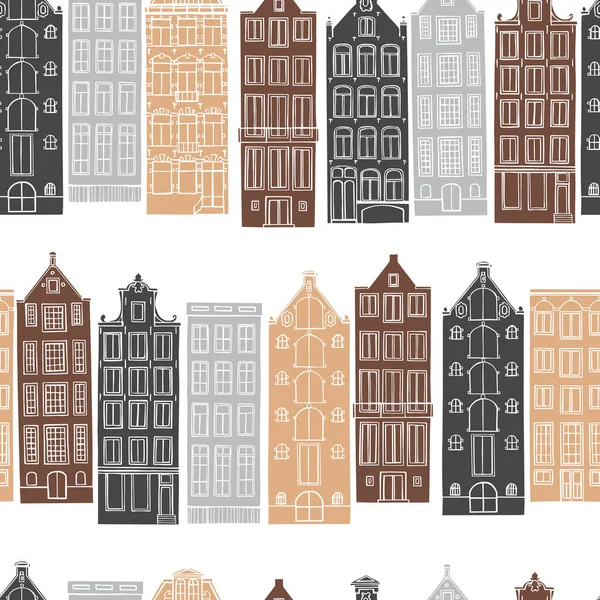 Case Disegnate Mano Amsterdam Modello Senza Soluzione Continuità Vettoriale — Vettoriale Stock