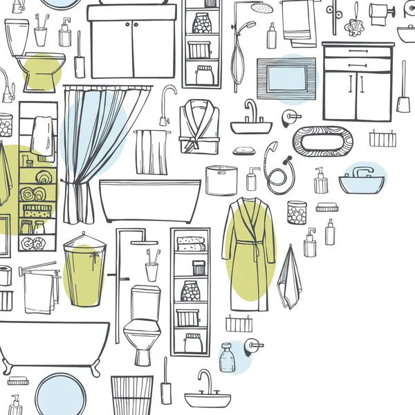 Banyo mobilyaları, tesisat, duş aksesuarları. Vektör arkaplanı. 