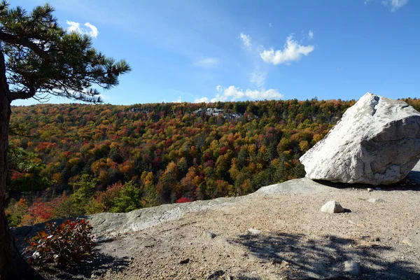 Patrząc Ridge Fall Foliage Drugiej Stronie Wąwozu Parku Stanowym Jezioro — Zdjęcie stockowe