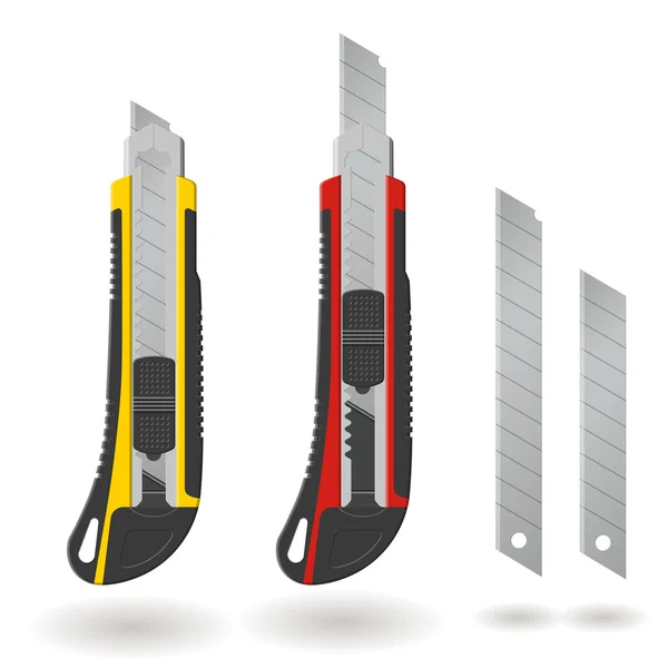 Set di due coltelli e lame di cancelleria isolati su sfondo bianco, illustrazione vettoriale realistica — Vettoriale Stock