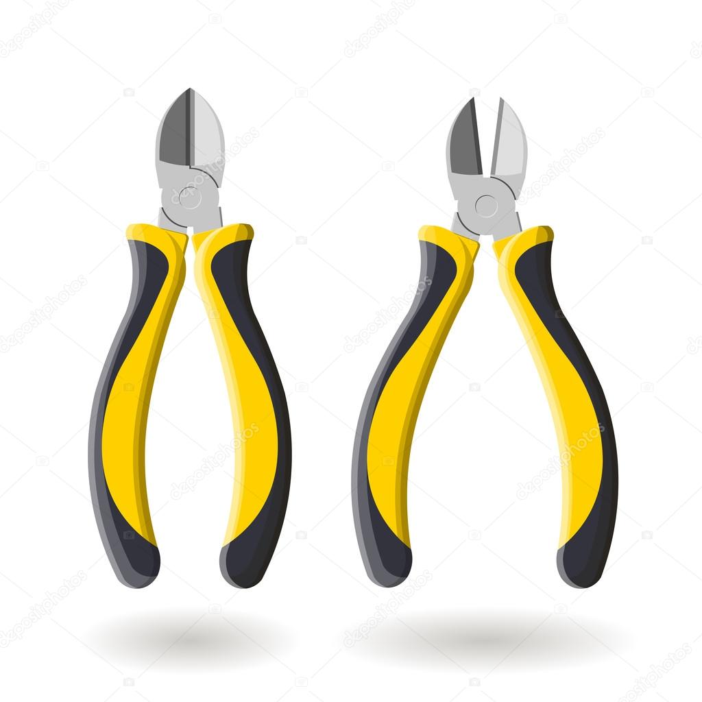 Set of two yellow side cutters, isolated on white background, realistic vector illustration