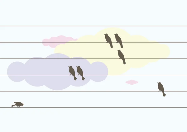 Aves en los alambres — Archivo Imágenes Vectoriales