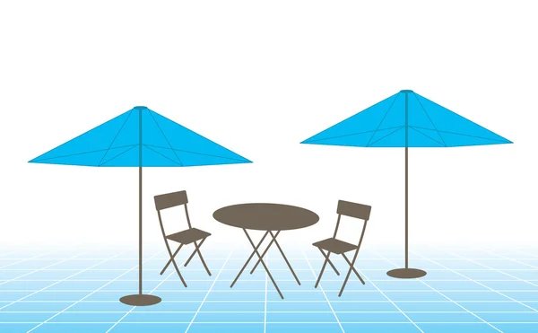 Table d'extérieur, chaises et parasols — Image vectorielle