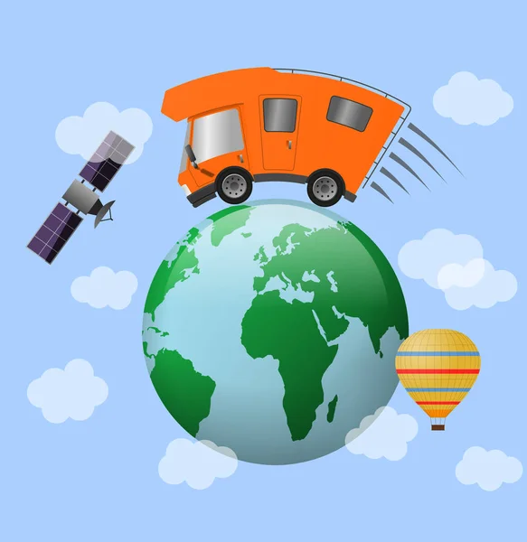 Caravan car confort travel on holiday and globe, speed motion