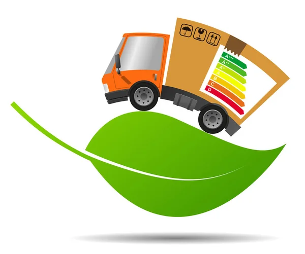 Caminhão Entrega Com Caixa Papelão Folha Ecologia Conceito Ilustração Vector — Vetor de Stock