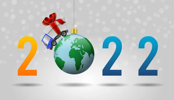 2022 Mutlu Yıllar Hediye Kutusu Noel Balosu Küresi Illüstrasyonlu Teslimat — Stok fotoğraf