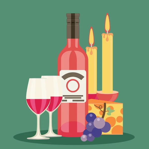 Vino con frutas y queso — Vector de stock