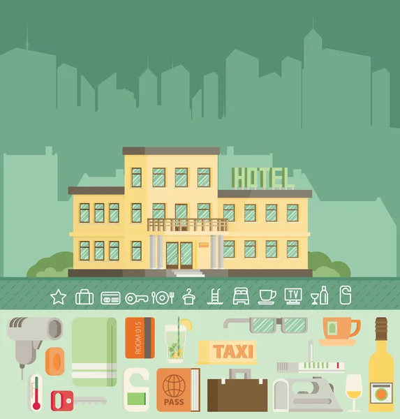 Edificio del hotel en vacaciones de verano — Vector de stock