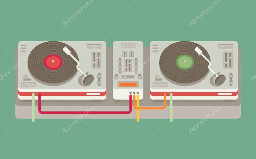 Player for vinyl record. Music flat vector illustration.