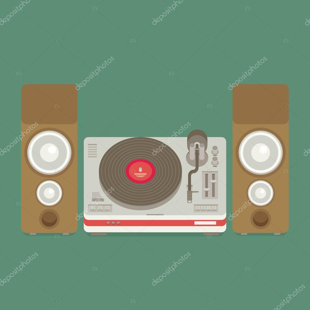 Player for vinyl record. Music flat vector illustration.