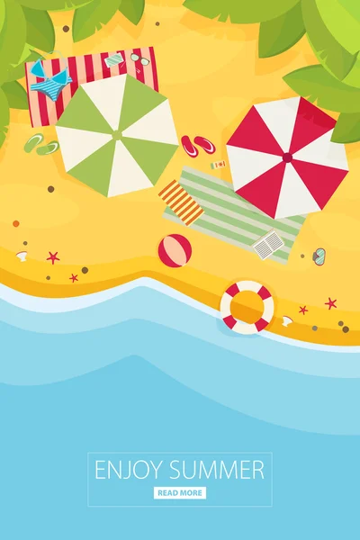 Beach flat design background — Stock Vector