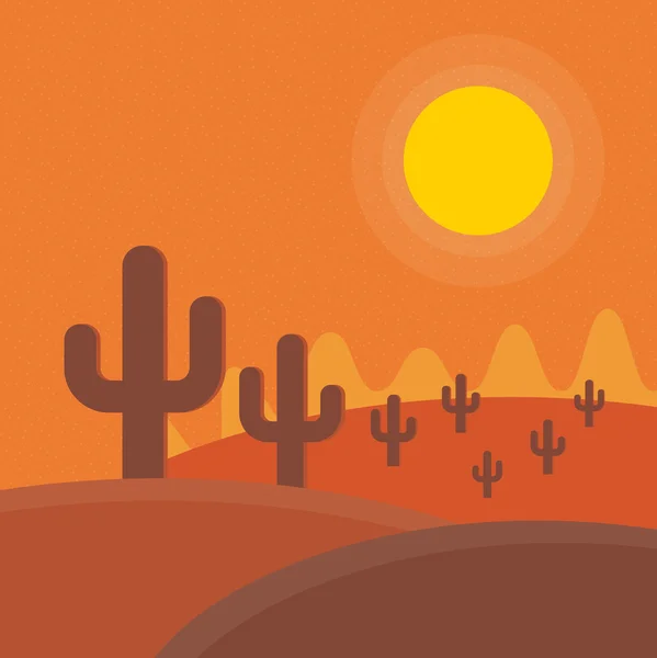 Caricatura plana desierto puesta del sol paisaje — Archivo Imágenes Vectoriales