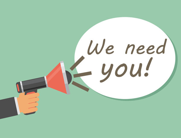 Megaphone Hand with text 