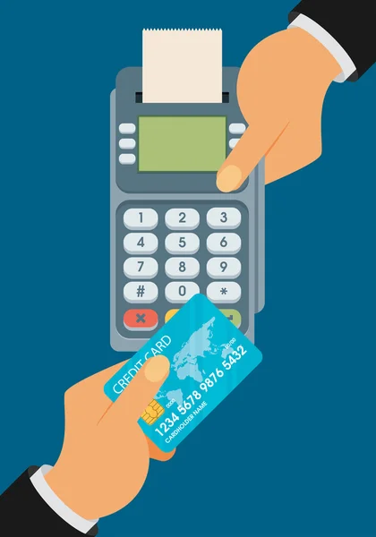 Pay merchant hands credit card — Stock Vector