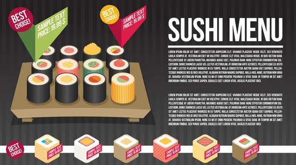 Modelo de menu Sushi — Vetor de Stock