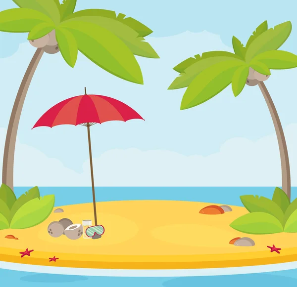 暑假、 海滩和阳伞 — 图库矢量图片