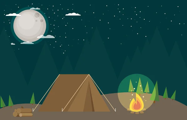 Camping en bosque por la noche — Archivo Imágenes Vectoriales