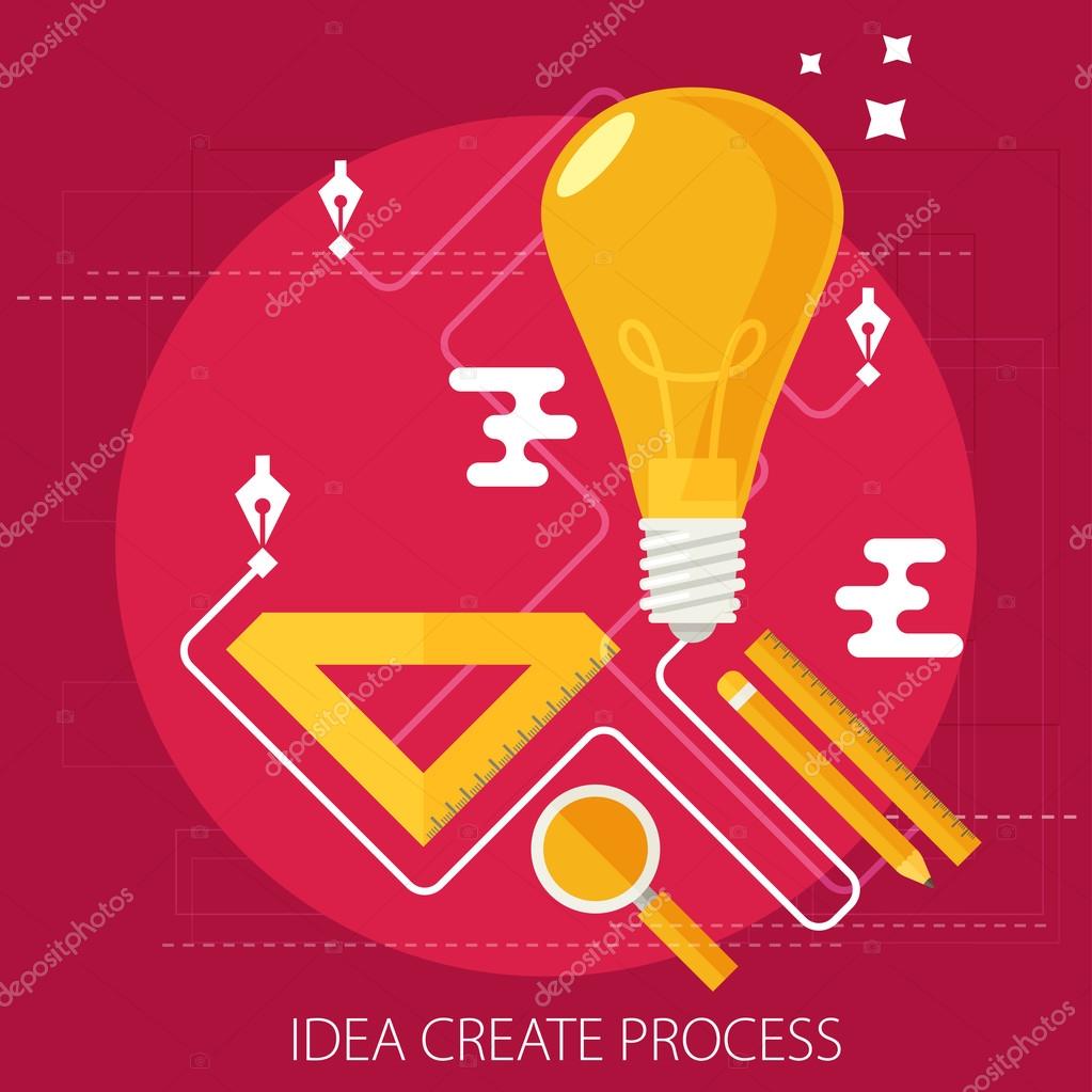 Idea creating process concept in flat style, vector illustration