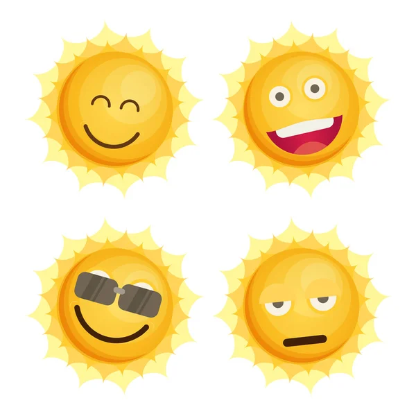 Sol colorido con iconos sonrientes conjunto — Vector de stock