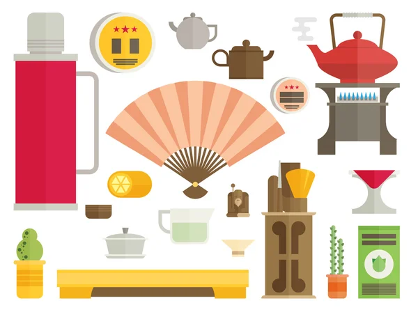 Cérémonie du thé objets icône — Image vectorielle