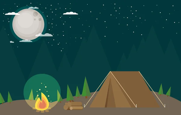 Acampar na floresta à noite — Vetor de Stock