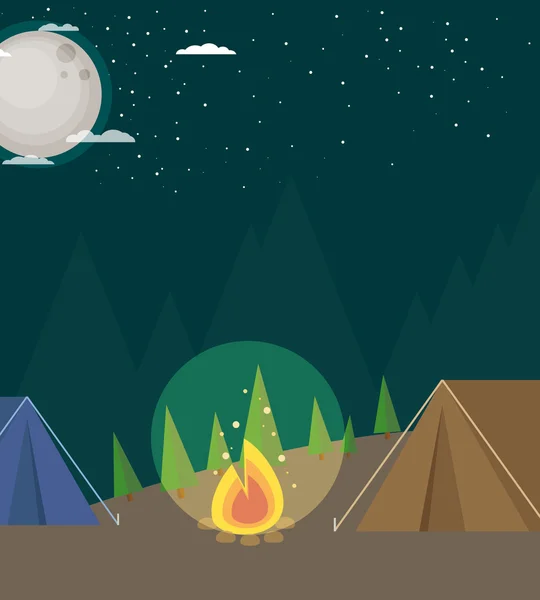 夜间在森林里露营 — 图库矢量图片