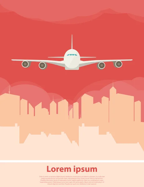 Plane flying over urban city — Stock Vector