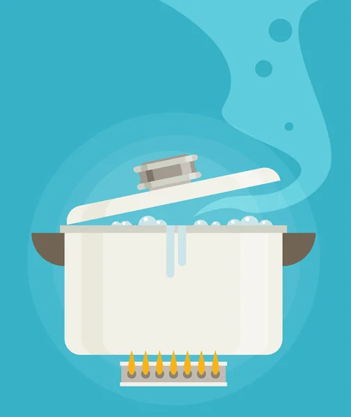 Kokande vatten i kastrull — Stock vektor