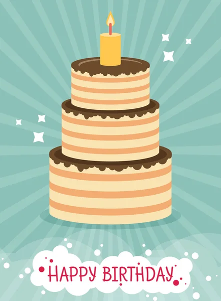 Cartoon birthday cake postcard — Stock Vector